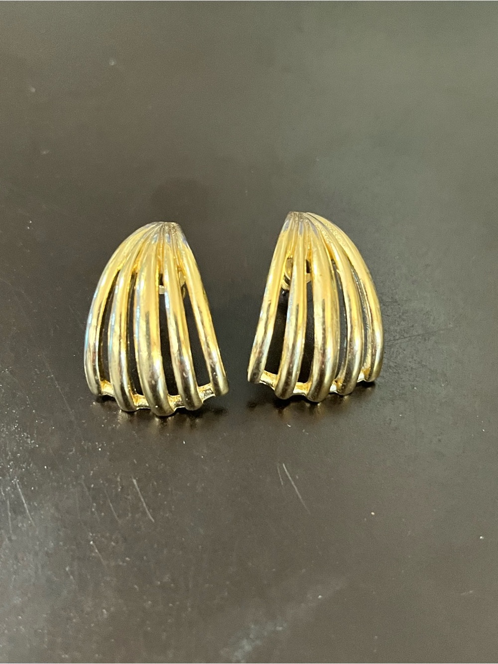 Gold-Tone Trifari Sculpted Dome post back Earrings - Women Jewelry